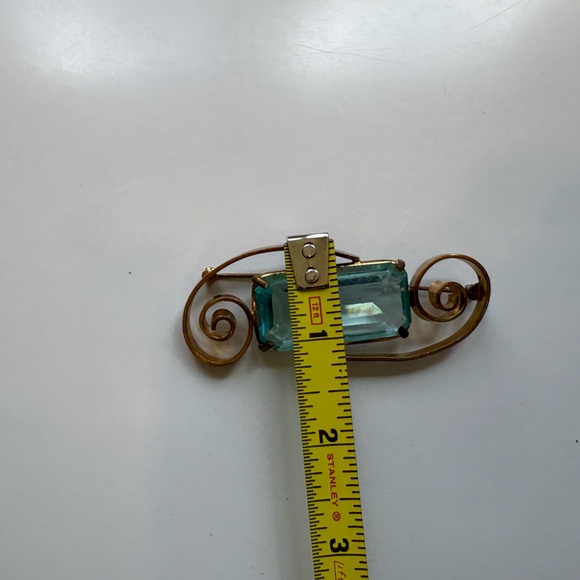 3”x2” Brooch With Blue Emerald Cut Vintage Midcentury Modern faux Aquamarine - Picture 11 of 16